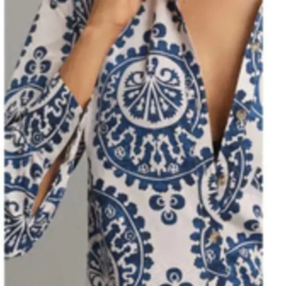 NWT Anthropologie Maeve The Soren in Navy White Medallion Print Shirt Dress 1X - Picture 6 of 10